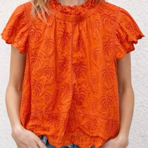 Anthro Jennifer & Grace Orange Eyelet Blouse
Cotton Boho Romantic Top L - Picture 2 of 9